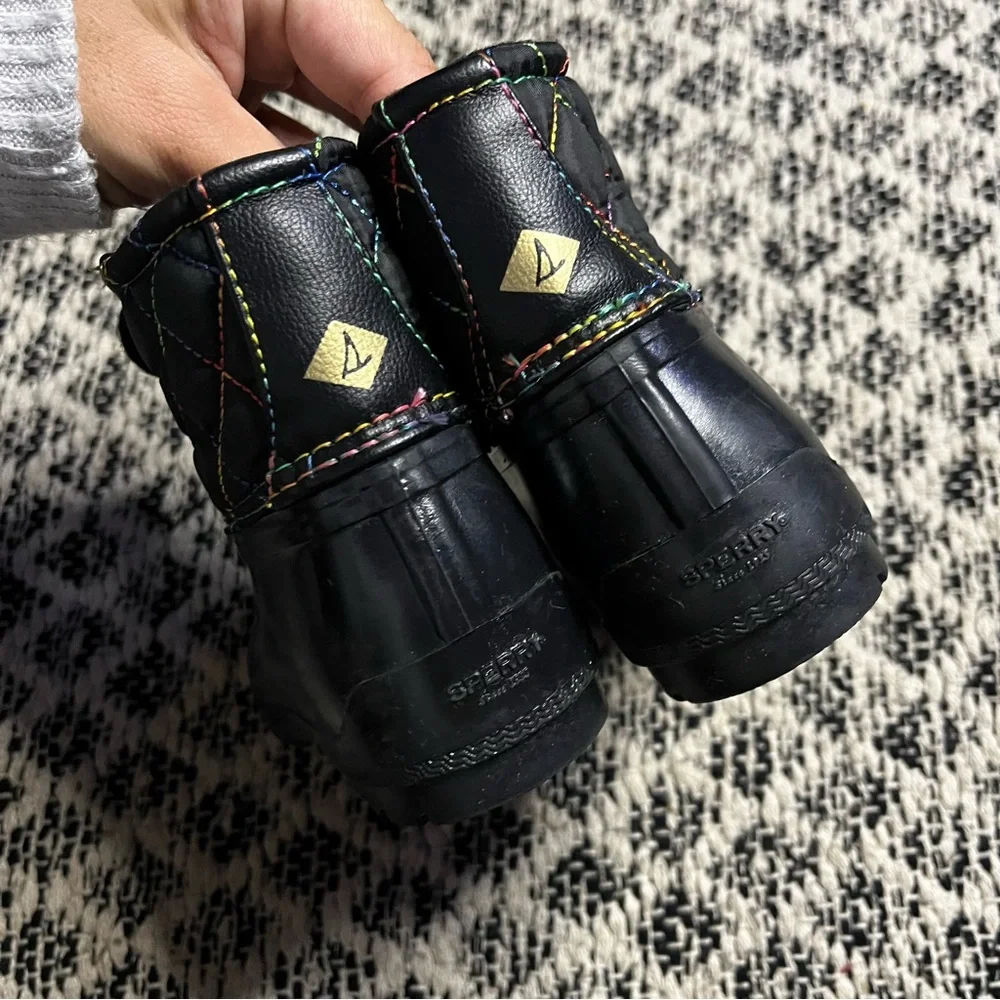 New Sperry Port Rainbow Toddler Girls Black Winter Rain Boots